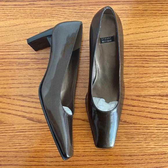 Stuart Weitzman Patent Leather Low Block Brown Heels Shoes 9.5 - Picture 10 of 11